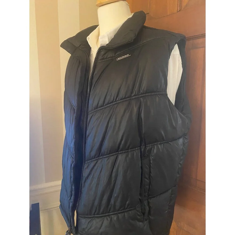 ROCAWEAR‎ Men's 2XL XXL Sleeveless Puffer Vest Black Full-Zip Streetwear Hip Hop